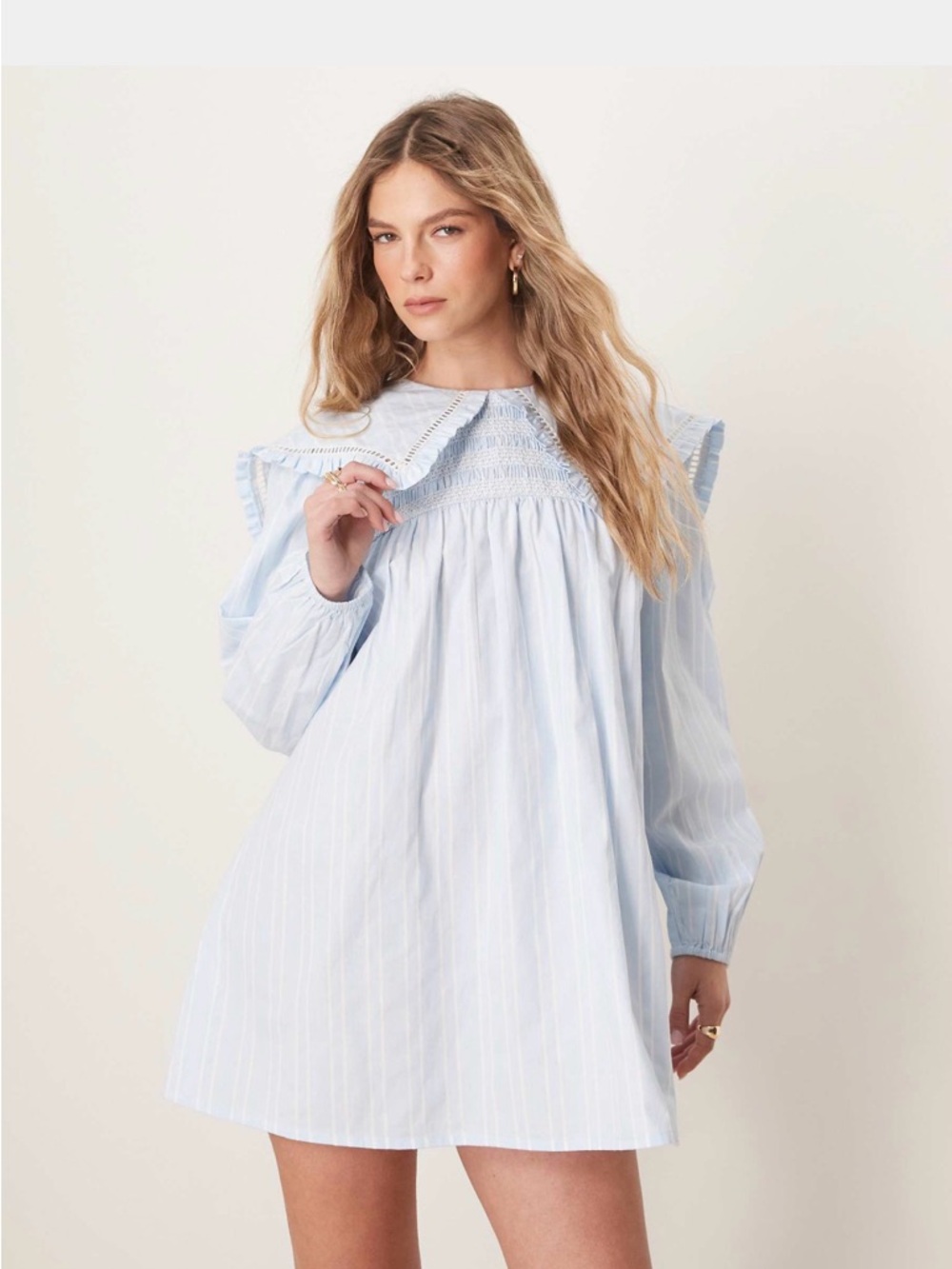 Light Blue Smocked Detail Babydoll Dress ASOS Neon Rose Size Large